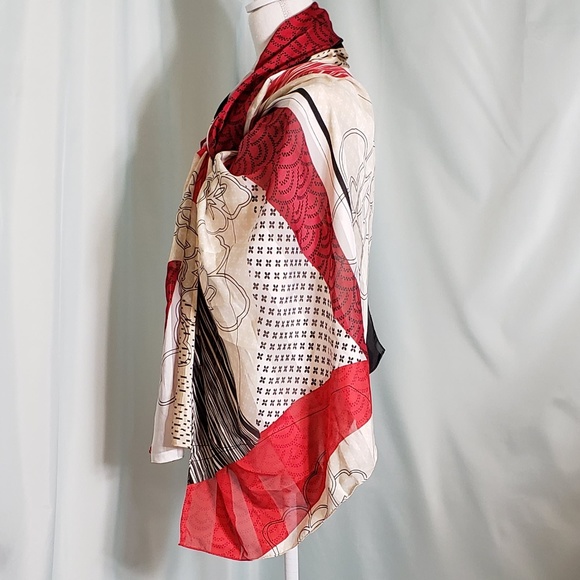 Black, White and Red Patterned silk scarf - Picture 2 of 4